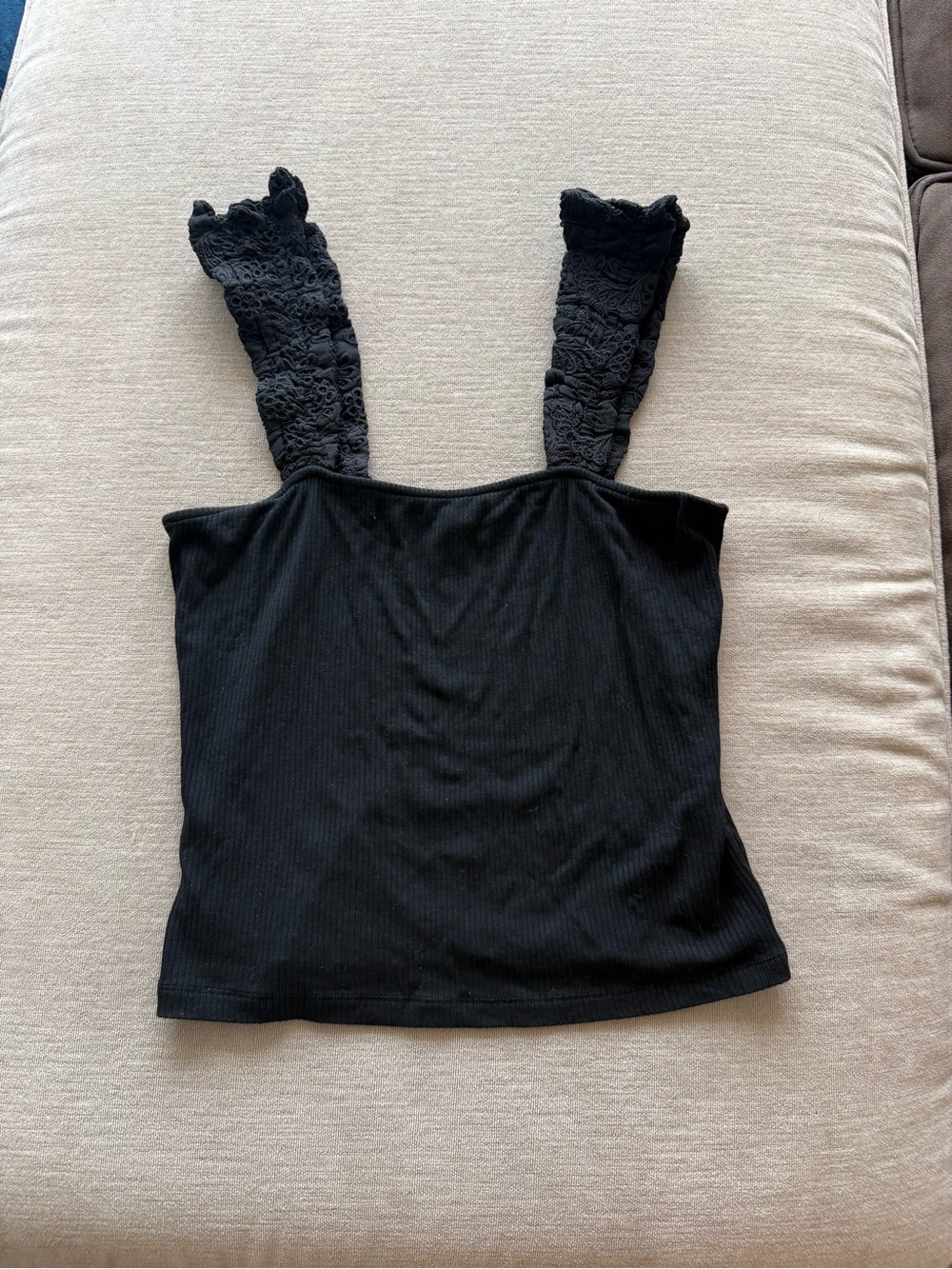 Heartloom Black Ribbed Tank Top with Lace Straps